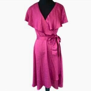 DKNY Magenta Faux-Wrap Midi Dress | Size 10